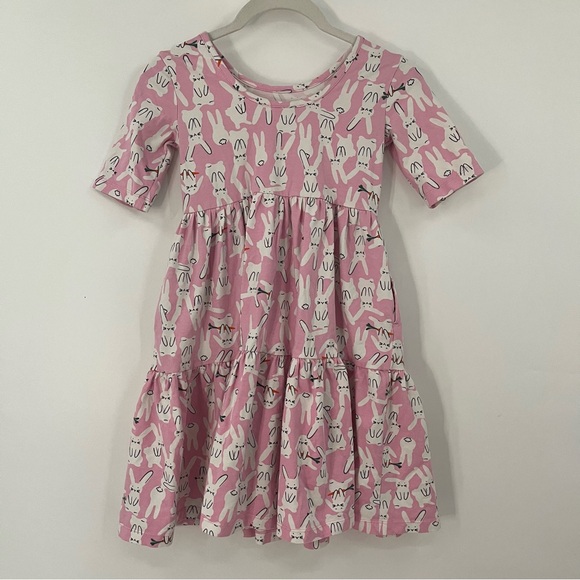 Hanna Andersson 8 130cm Tiered Skater 0293 Happy Bunny On Pink Dress - Picture 7 of 9